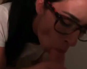 Fledgling girlfriend jizz on face and glasses